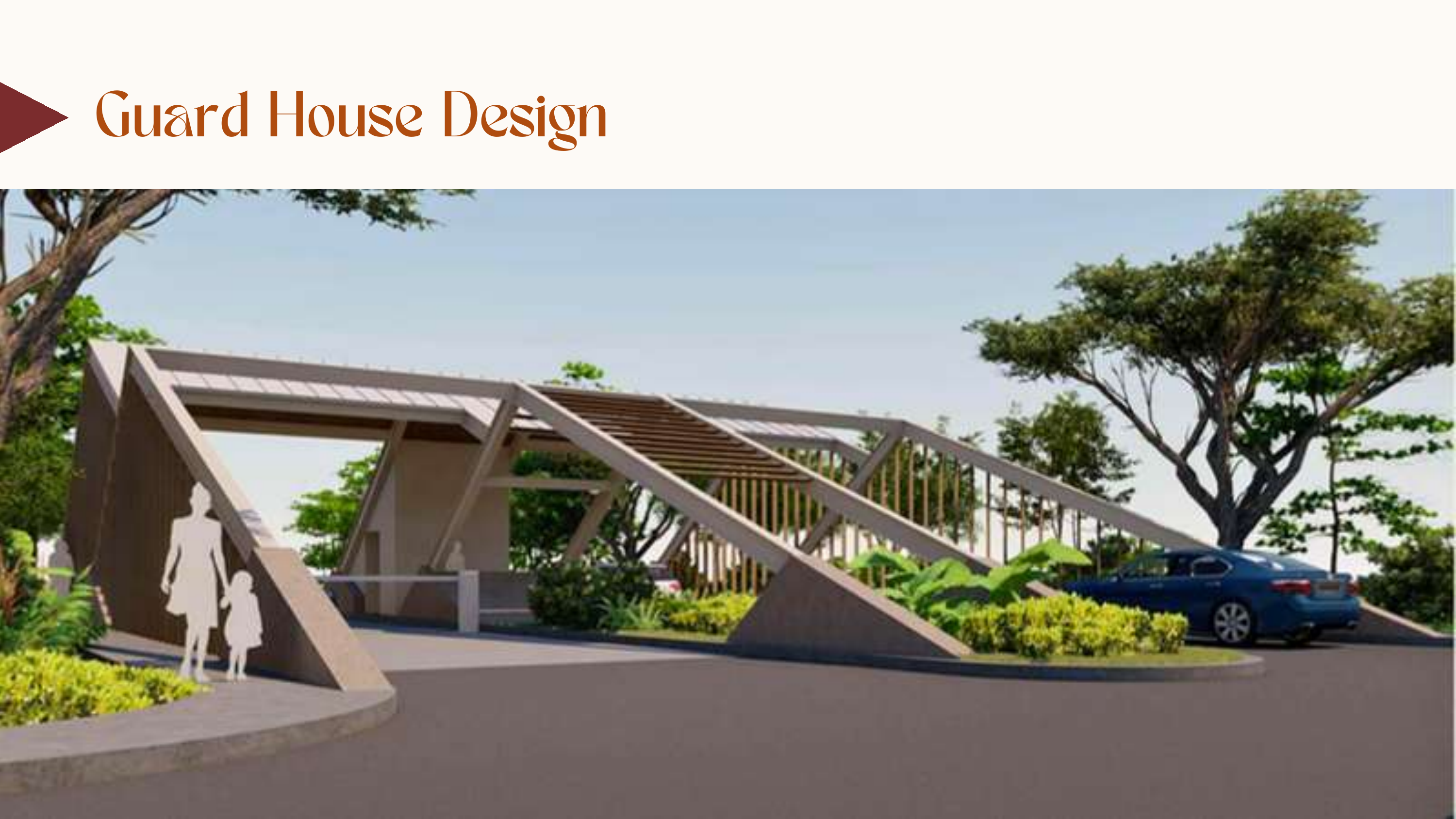 Guard house design render with sculpted gateway