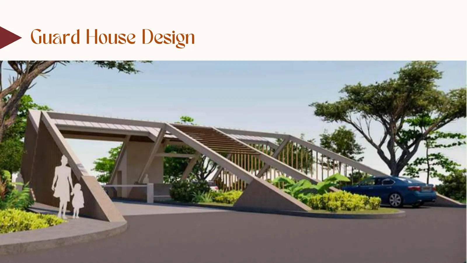 Guard house design render with sculpted gateway